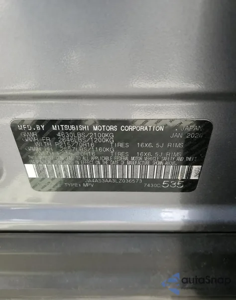 2020 Mitsubishi Eclipse Cross Es from USA, damaged, VIN JA4AS3AA3LZ036573